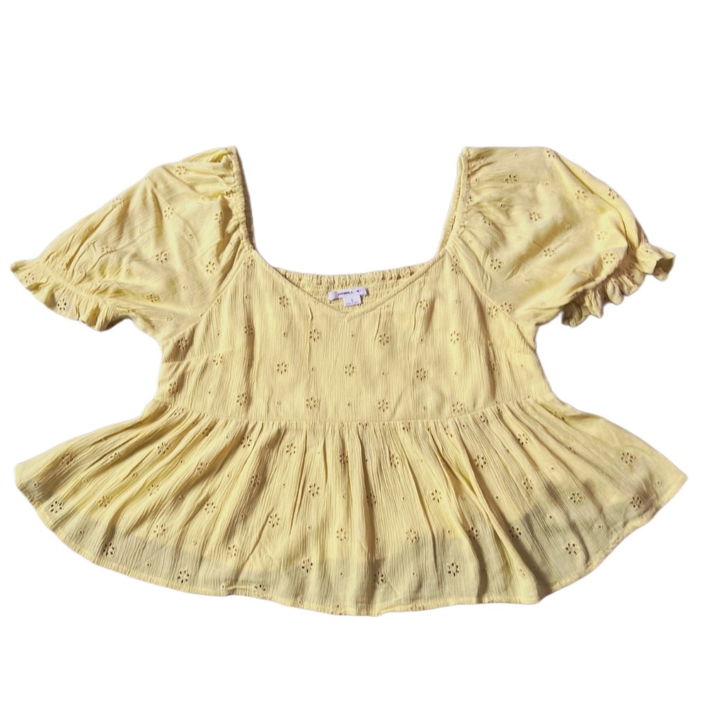 O’Neill Boho Peplum Style Top with Floral Eyelet Details Size Small